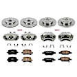 KCOE1612A 2-Wheel Set Front and Rear Brake Kit With Calipers, Plain Surface 5 Lugs 270 mm Natural Caliper, Ceramic, Z17 OE Replacement, Includes (2) Brake Disc and Pad Kit and (4) Brake Caliper