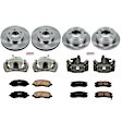 KCOE1683 2-Wheel Set Front and Rear Brake Kit With Calipers, Plain Surface 5 Lugs 262 mm Natural Caliper, Ceramic, Z17 OE Replacement, Includes (2) Brake Disc and Pad Kit and (4) Brake Caliper