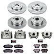 KCOE1715A 2-Wheel Set Front and Rear Brake Kit With Calipers, Plain Surface 5 Lugs 320 mm Natural Caliper, Ceramic, Z17 OE Replacement, Includes (2) Brake Disc and Pad Kit and (4) Brake Caliper