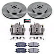 KCOE196 2-Wheel Set Front Brake Kit With Calipers, Plain Surface 5 Lugs 319 mm Natural Caliper, Ceramic, Z17 OE Replacement, Includes (1) Brake Disc and Pad Kit and (2) Brake Caliper