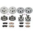 KCOE200 2-Wheel Set Front and Rear Brake Kit With Calipers, Plain Surface 5 Lugs 280 mm Natural Caliper, Ceramic, Z17 OE Replacement, Includes (2) Brake Disc and Pad Kit and (4) Brake Caliper
