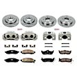 KCOE212 2-Wheel Set Front and Rear Brake Kit With Calipers, Plain Surface 6 Lugs 319.6 mm Natural Caliper, Ceramic, Z17 OE Replacement, Includes (2) Brake Disc and Pad Kit and (4) Brake Caliper