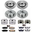 KCOE2220A 2-Wheel Set Front and Rear Brake Kit With Calipers, Plain Surface 5 Lugs 320 mm Natural Caliper, Ceramic, Z17 OE Replacement, Includes (2) Brake Disc and Pad Kit and (4) Brake Caliper