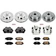 KCOE2303 2-Wheel Set Front and Rear Brake Kit With Calipers, Plain Surface 5 Lugs 299.9 mm Natural Caliper, Ceramic, Z17 OE Replacement, Includes (2) Brake Disc and Pad Kit and (4) Brake Caliper