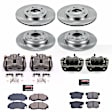KCOE2717 2-Wheel Set Front and Rear Brake Kit With Calipers, Plain Surface 5 Lugs 282 mm Natural Caliper, Ceramic, Z17 OE Replacement, Includes (2) Brake Disc and Pad Kit and (4) Brake Caliper