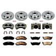 KCOE2722 2-Wheel Set Front and Rear Brake Kit With Calipers, Plain Surface 5 Lugs 301 mm Natural Caliper, Ceramic, Z17 OE Replacement, Includes (2) Brake Disc and Pad Kit and (4) Brake Caliper