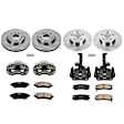 KCOE2733 2-Wheel Set Front and Rear Brake Kit With Calipers, Plain Surface 5 Lugs 297 mm Natural Caliper, Ceramic, Z17 OE Replacement, Includes (2) Brake Disc and Pad Kit and (4) Brake Caliper