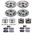 KCOE2829 2-Wheel Set Front and Rear Brake Kit With Calipers, Plain Surface 5 Lugs 302 mm Natural Caliper, Ceramic, Z17 OE Replacement, Includes (2) Brake Disc and Pad Kit and (4) Brake Caliper