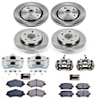 KCOE4015A 2-Wheel Set Front and Rear Brake Kit With Calipers, Plain Surface 5 Lugs 302 mm Natural Caliper, Ceramic, Z17 OE Replacement, Includes (2) Brake Disc and Pad Kit and (4) Brake Caliper