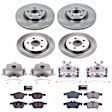 KCOE4051A 2-Wheel Set Front and Rear Brake Kit With Calipers, Plain Surface 5 Lugs 280 mm Natural Caliper, Ceramic, Z17 OE Replacement, Includes (2) Brake Disc and Pad Kit and (4) Brake Caliper