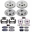 KCOE4101A 2-Wheel Set Front and Rear Brake Kit With Calipers, Plain Surface 5 Lugs 281 mm Natural Caliper, Ceramic, Z17 OE Replacement, Includes (2) Brake Disc and Pad Kit and (4) Brake Caliper