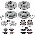 KCOE4103 2-Wheel Set Front and Rear Brake Kit With Calipers, Plain Surface 5 Lugs 299.8 mm Natural Caliper, Ceramic, Z17 OE Replacement, Includes (2) Brake Disc and Pad Kit and (4) Brake Caliper