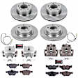 KCOE4106 2-Wheel Set Front and Rear Brake Kit With Calipers, Plain Surface 5 Lugs 299.8 mm Natural Caliper, Ceramic, Z17 OE Replacement, Includes (2) Brake Disc and Pad Kit and (4) Brake Caliper