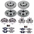 KCOE4432 4-Wheel Set Front and Rear Brake Kit With Calipers, Plain Surface 5 Lugs Natural Caliper, Ceramic, Z17 OE Replacement, Includes (2) Brake Disc and Pad Kit and (4) Brake Caliper