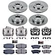 KCOE4443A 2-Wheel Set Front and Rear Brake Kit With Calipers, Plain Surface 5 Lugs 283 mm Natural Caliper, Ceramic, Z17 OE Replacement, Includes (2) Brake Disc and Pad Kit and (4) Brake Caliper