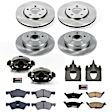 KCOE4458 2-Wheel Set Front and Rear Brake Kit With Calipers, Plain Surface 5 Lugs 281 mm Natural Caliper, Ceramic, Z17 OE Replacement, Includes (2) Brake Disc and Pad Kit and (4) Brake Caliper