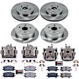KCOE4530 2-Wheel Set Front and Rear Brake Kit With Calipers, Plain Surface 5 Lugs 288 mm Natural Caliper, Ceramic, Z17 OE Replacement, Includes (2) Brake Disc and Pad Kit and (4) Brake Caliper