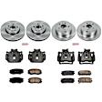 KCOE5516 2-Wheel Set Front and Rear Brake Kit With Calipers, Plain Surface 5 Lugs 303 mm Natural Caliper, Ceramic, Z17 OE Replacement, Includes (2) Brake Disc and Pad Kit and (4) Brake Caliper