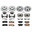 KCOE5856 2-Wheel Set Front and Rear Brake Kit With Calipers, Plain Surface 5 Lugs 320 mm Natural Caliper, Ceramic, Z17 OE Replacement, Includes (2) Brake Disc and Pad Kit and (4) Brake Caliper