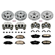 KCOE5943 2-Wheel Set Front and Rear Brake Kit With Calipers, Plain Surface 5 Lugs 300 mm Natural Caliper, Ceramic, Z17 OE Replacement, Includes (2) Brake Disc and Pad Kit and (4) Brake Caliper