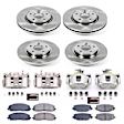 KCOE5960 2-Wheel Set Front and Rear Brake Kit With Calipers, Plain Surface 5 Lugs 328.1 mm Natural Caliper, Ceramic, Z17 OE Replacement, Includes (2) Brake Disc and Pad Kit and (4) Brake Caliper