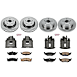 KCOE6178 2-Wheel Set Front and Rear Brake Kit With Calipers, Plain Surface 5 Lugs 297 mm Natural Caliper, Ceramic, Z17 OE Replacement, Includes (2) Brake Disc and Pad Kit and (4) Brake Caliper