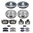 KCOE6375 2-Wheel Set Front and Rear Brake Kit With Calipers, Plain Surface 5 Lugs 345 mm Natural Caliper, Ceramic, Z17 OE Replacement, Includes (2) Brake Disc and Pad Kit and (4) Brake Caliper