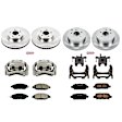 KCOE6497 2-Wheel Set Front and Rear Brake Kit With Calipers, Plain Surface 5 Lugs 308 mm Natural Caliper, Ceramic, Z17 OE Replacement, Includes (2) Brake Disc and Pad Kit and (4) Brake Caliper
