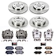 KCOE6504 2-Wheel Set Front and Rear Brake Kit With Calipers, Plain Surface 5 Lugs 262 mm Natural Caliper, Ceramic, Z17 OE Replacement, Includes (2) Brake Disc and Pad Kit and (4) Brake Caliper