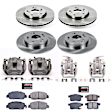 KCOE6516 2-Wheel Set Front and Rear Brake Kit With Calipers, Plain Surface 5 Lugs 281.6 mm Natural Caliper, Ceramic, Z17 OE Replacement, Includes (2) Brake Disc and Pad Kit and (4) Brake Caliper