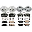 KCOE691 2-Wheel Set Front and Rear Brake Kit With Calipers, Plain Surface 4 Lugs 239 mm Natural Caliper, Ceramic, Z17 OE Replacement, Includes (2) Brake Disc and Pad Kit and (4) Brake Caliper
