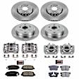 KCOE6939 2-Wheel Set Front and Rear Brake Kit With Calipers, Plain Surface 5 Lugs 304.4 mm Natural Caliper, Ceramic, Z17 OE Replacement, Includes (2) Brake Disc and Pad Kit and (4) Brake Caliper