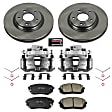 KCOE6982 2-Wheel Set Front Brake Kit With Calipers, Plain Surface 5 Lugs 305 mm Natural Caliper, Ceramic, Z17 OE Replacement, Includes (1) Brake Disc and Pad Kit and (2) Brake Caliper