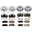 KCOE700 2-Wheel Set Front and Rear Brake Kit With Calipers, Plain Surface 4 Lugs 240 mm and 239 mm Natural Caliper, Ceramic, Z17 OE Replacement, Includes (2) Brake Disc and Pad Kit and (4) Brake Caliper
