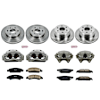 KCOE7225 2-Wheel Set Front and Rear Brake Kit With Calipers, Plain Surface 6 Lugs 330 mm Natural Caliper, Ceramic, Z17 OE Replacement, Includes (2) Brake Disc and Pad Kit and (4) Brake Caliper