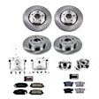 KCOE7529 2-Wheel Set Front and Rear Brake Kit With Calipers, Plain Surface 5 Lugs Natural, Ceramic, Z17 OE Replacement, Includes (2) Brake Disc and Pad Kit and (4) Brake Caliper