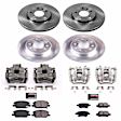 KCOE7566 2-Wheel Set Front and Rear Brake Kit With Calipers, Plain Surface 5 Lugs 288.2 mm Natural Caliper, Ceramic, Z17 OE Replacement, Includes (2) Brake Disc and Pad Kit and (4) Brake Caliper
