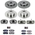 KCOE7865 2-Wheel Set Front and Rear Brake Kit With Calipers, Plain Surface 5 Lugs 291.3 mm Natural Caliper, Ceramic, Z17 OE Replacement, Includes (2) Brake Disc and Pad Kit and (4) Brake Caliper