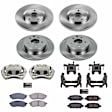 KCOE8060 2-Wheel Set Front and Rear Brake Kit With Calipers, Plain Surface 5 Lugs 308 mm Natural Caliper, Ceramic, Z17 OE Replacement, Includes (2) Brake Disc and Pad Kit and (4) Brake Caliper