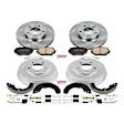 KOE15209DK Front and Rear OE Stock Replacement Low-Dust Ceramic Brake Pad, Rotors with Drum + Shoe Kit