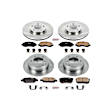 KOE2840 4-Wheel Set Front and Rear Brake Disc and Pad Kit, Plain Surface, 5 Lugs, Ceramic, OE Replacement
