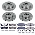 KOE4357 4-Wheel Set Front and Rear Brake Disc and Pad Kit, Plain Surface, 5 Lugs, Ceramic, Four Wheel Drive, For Models with Steel Piston Rear Calipers, Z17 OE Replacement Series