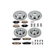 KOE5510 4-Wheel Set Front and Rear Brake Disc and Pad Kit, Plain Surface, 5 Lugs, Ceramic, OE Replacement