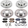 KOE7580 4-Wheel Set Front and Rear Brake Disc and Pad Kit, Plain Surface, 5 Lugs, Ceramic, For Models with electronic parking brake, Z17 OE Replacement