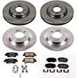 KOE8284 4-Wheel Set Front and Rear Brake Disc and Pad Kit, Plain Surface, 5 Lugs, Ceramic, OE Replacement