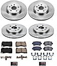 KOE8885 Front and Rear Brake Disc and Pad Kit, Natural Finish, Plain Surface, 5 Lugs, 315.2 mm, Ceramic, Z17 OE Replacement