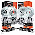 APBRPS1025 16 Pcs Front & Rear Drilled Brake Rotor & Pads + Wheel Hub Bearing