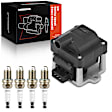 APIC0904 1 Pc Ignition Coil + 4 Pcs IRIDIUM & Platinum Spark Plug Kit