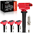 APIC1406 4 Pcs Red Ignition Coil & 4 Pcs Iridium Spark Plug Kit