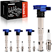 APIC1516 4 Pcs Blue Ignition Coils & 4 Pcs Iridium Spark Plugs Kit